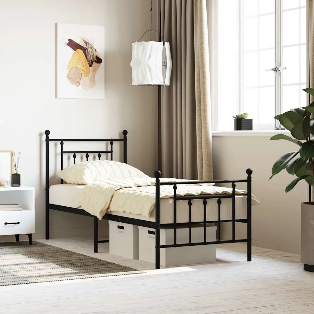 Letto singolo | Letto per adulti | Giroletto con Testiera e Pediera Metallo Nero 75x190 cm