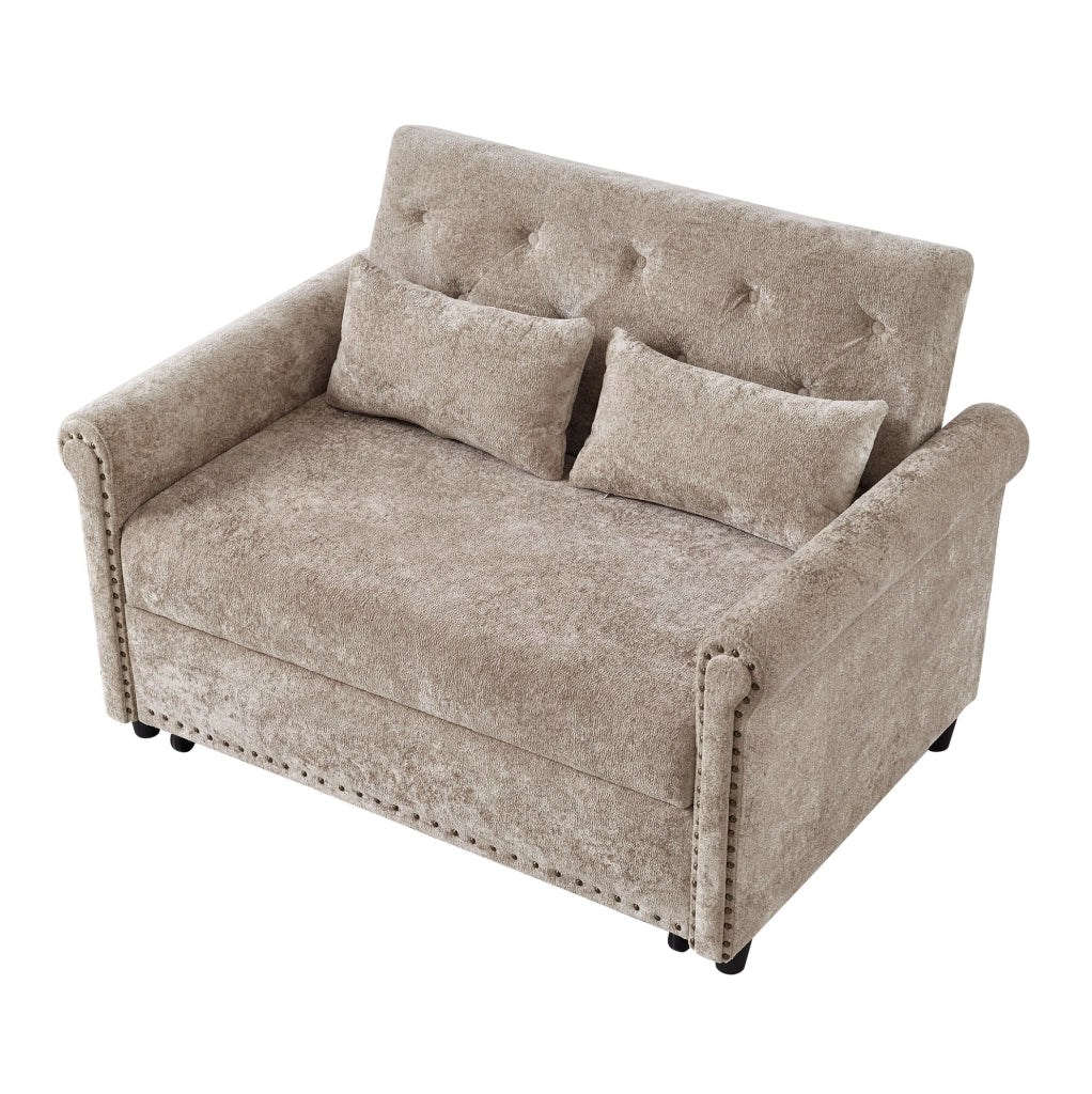Divano letto 2 posti 170x98 cm trasformabile a 3 funzioni in chenille marrone grigio
