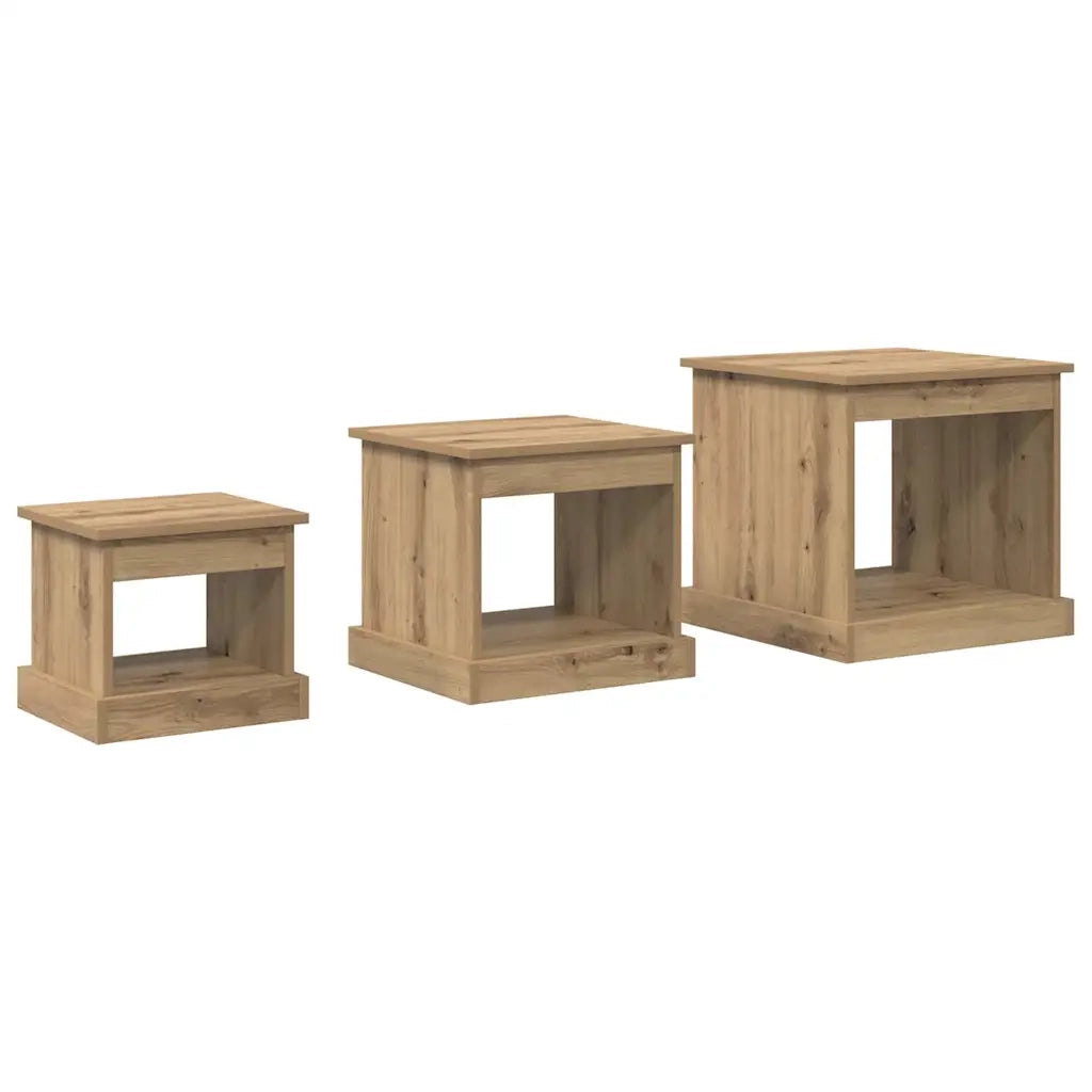 Tavolino da salotto 3 pcs Rovere artigianale Legno multistrato