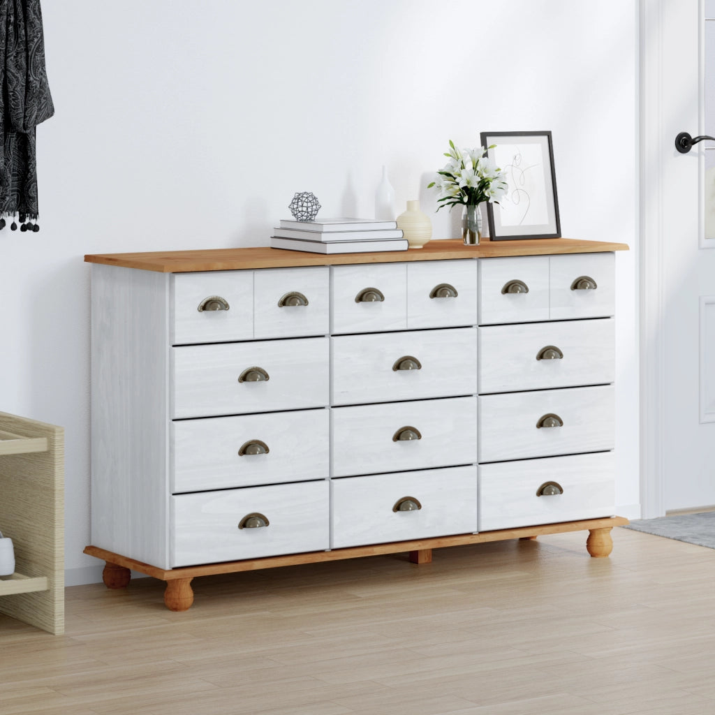 Cassettiera "ASKIM" Bianca 79x40x133.5 cm Legno Massello Pino