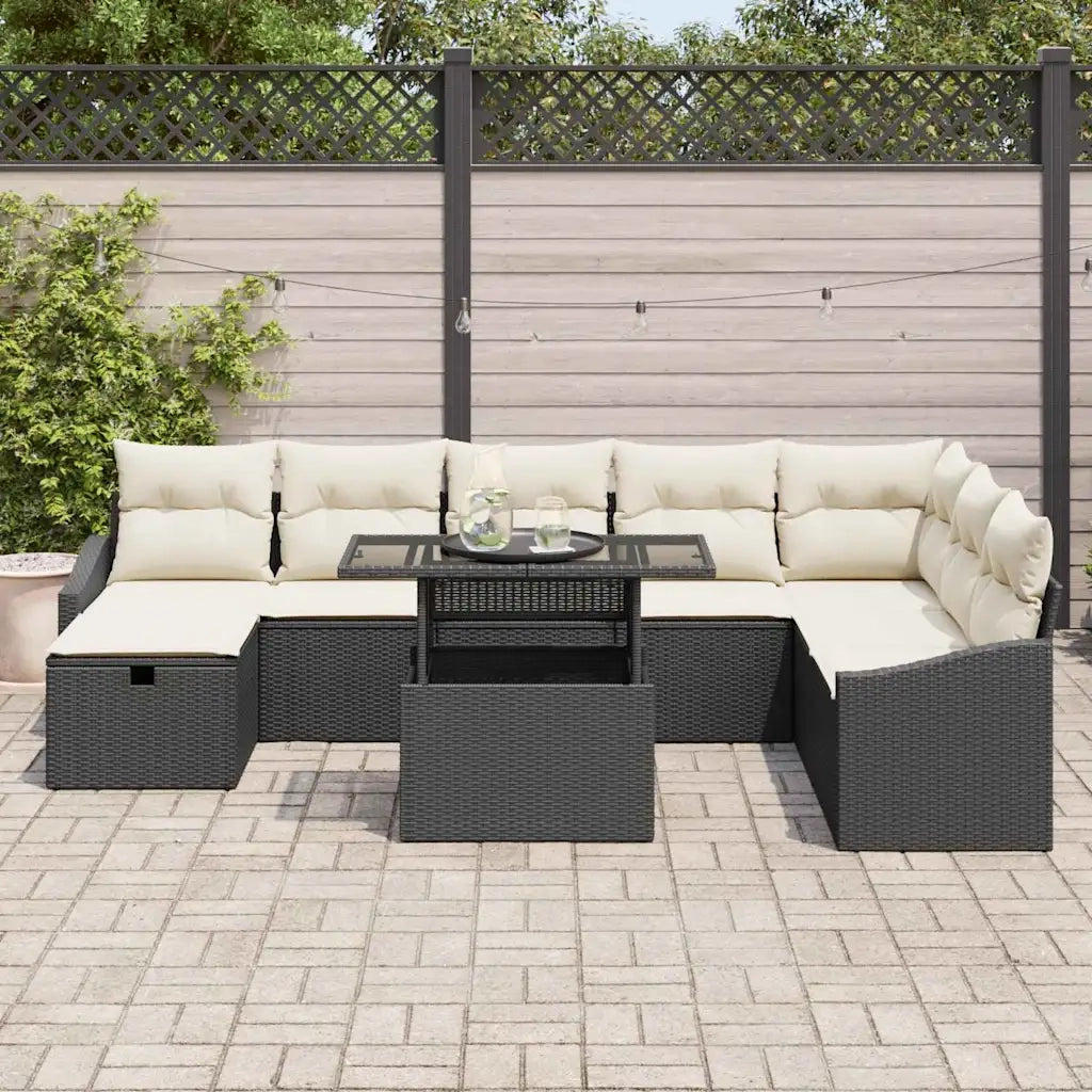 Set Divano da Giardino con cuscino 9 pcs Nero Poly Rattan 3359854