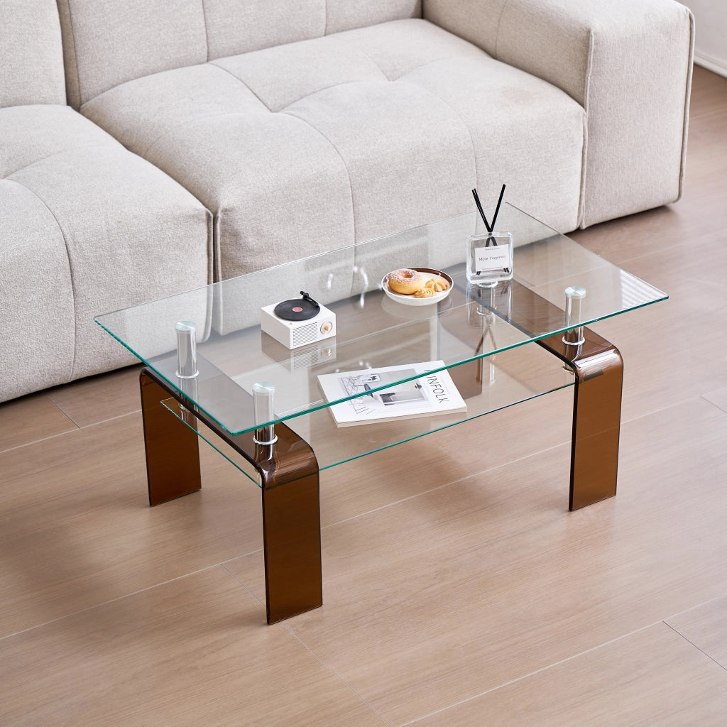Tavolino da caffè con 2 ripiani - per soggiorno - in vetro e metallo - 100×55×45 cm