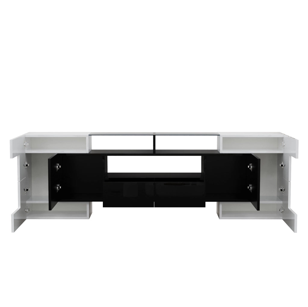 Mobile TV moderno 200 cm bianco e nero lucido con LED