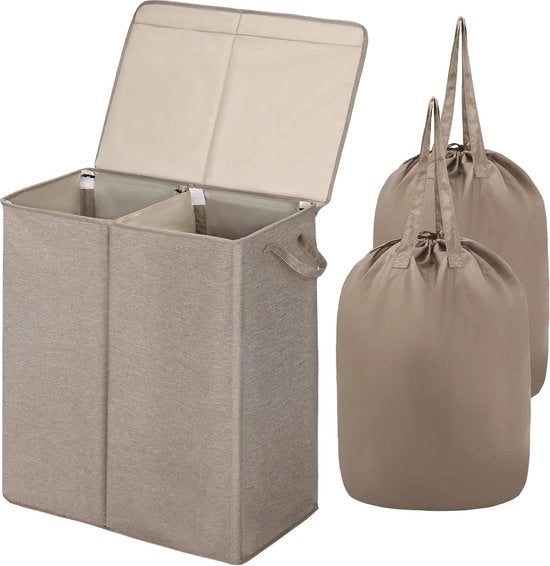 Wastino 135L a doppio contenitore con coperchio e sacchetti da lavaggio rimovibili, secchio lavabo pieghevole con maniglie, contenitore lavabo condiviso per camera da letto, università, bagno (kaki)