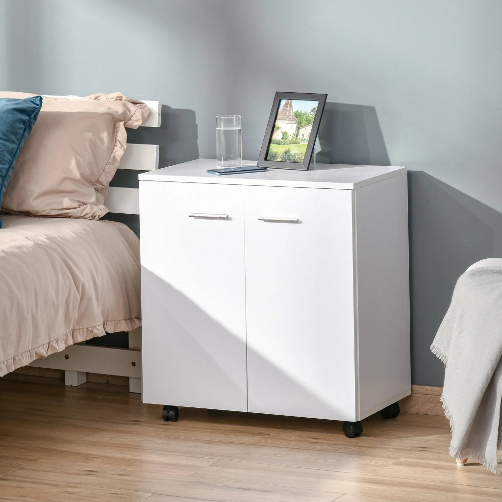 Mobile TV in legno con Ruote e 2 ante Bianco 60x35x65 cm