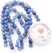 Kralen con corda per l'assemblaggio di accessori per l'autoaiuto Pietre di energia per bracciali curativi 8 mm = 96 pezzi e 1 bobina di corda Pietre aventurine blu 8 mm