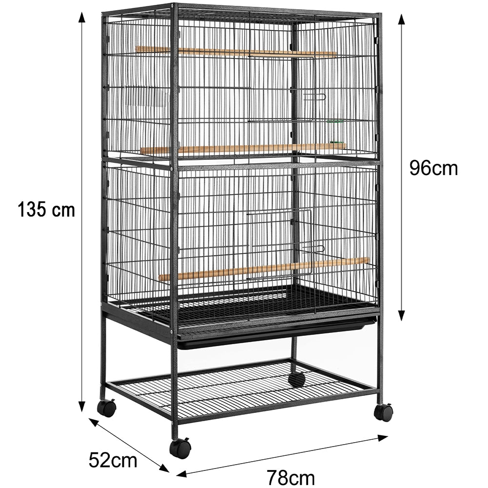 Gabbia Voliera per Uccelli Pappagalli Uccellini Volatili con Ruote 135x78x52cm