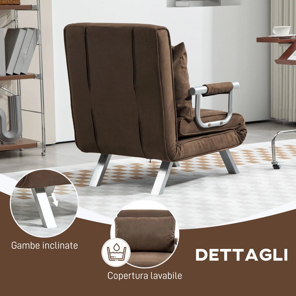 Poltrona Letto 2 in 1 con Schienale Reclinabile e Cuscino ¨C Xylo ¨C Marrone 65x69x80cm