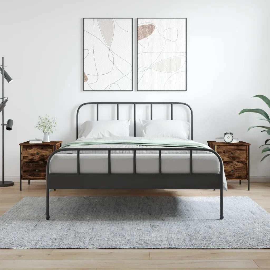 Set di 2 Comodini | Armadio da Notte | Mobiletto da notte Rovere Fumo 40x42x50 cm in Legno Multistrato