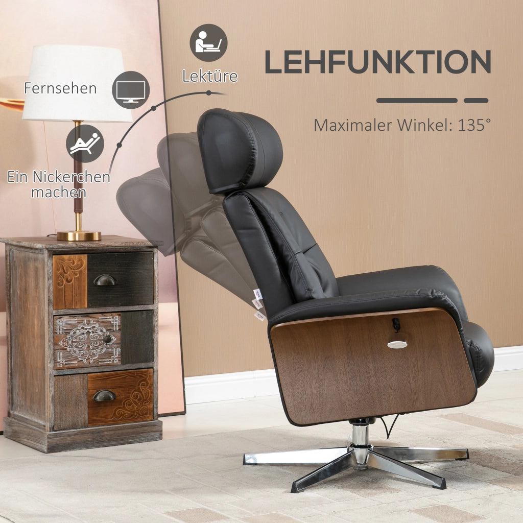 POLTRONA RELAX girevole con pouf in pelle sintetica nera
