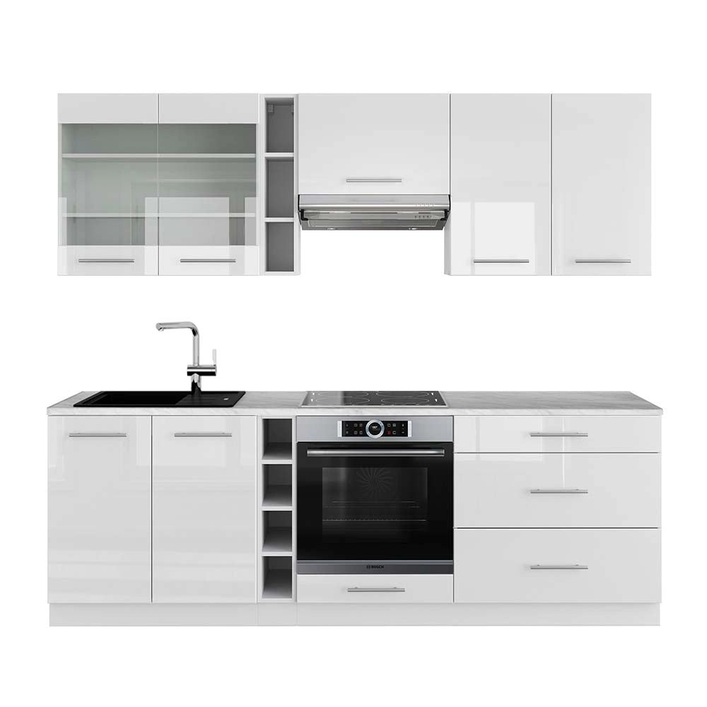Cucina componibile Fame-Line Bianco lucido/Bianco 235 cm, PL Marmo Vicco