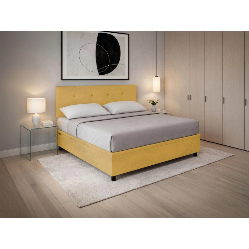 Letto imbottito Matrimoniale 180x190 cm Button - Contenitore,Microfibra,Ocra