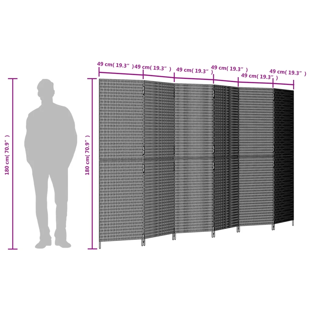 Divisorio per Ambienti | Divider per stanze | Paravento a 6 Pannelli Marrone in Polyrattan