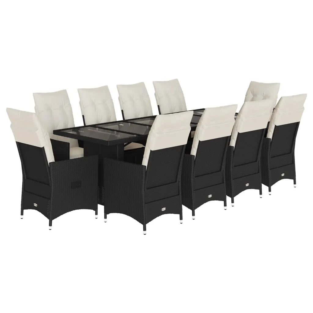 Set da BistrÃ² da Giardino 11 pz con Cuscini Nero in Polyrattan