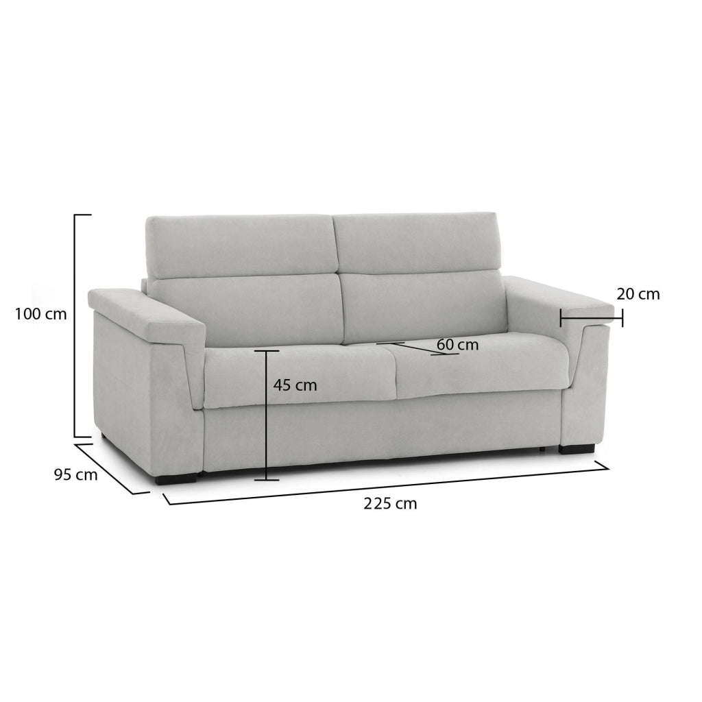 Cantu, Divano Fisso 3 Posti Sfoderabile Made in Italy, 225x95 cm Grigio Chiaro