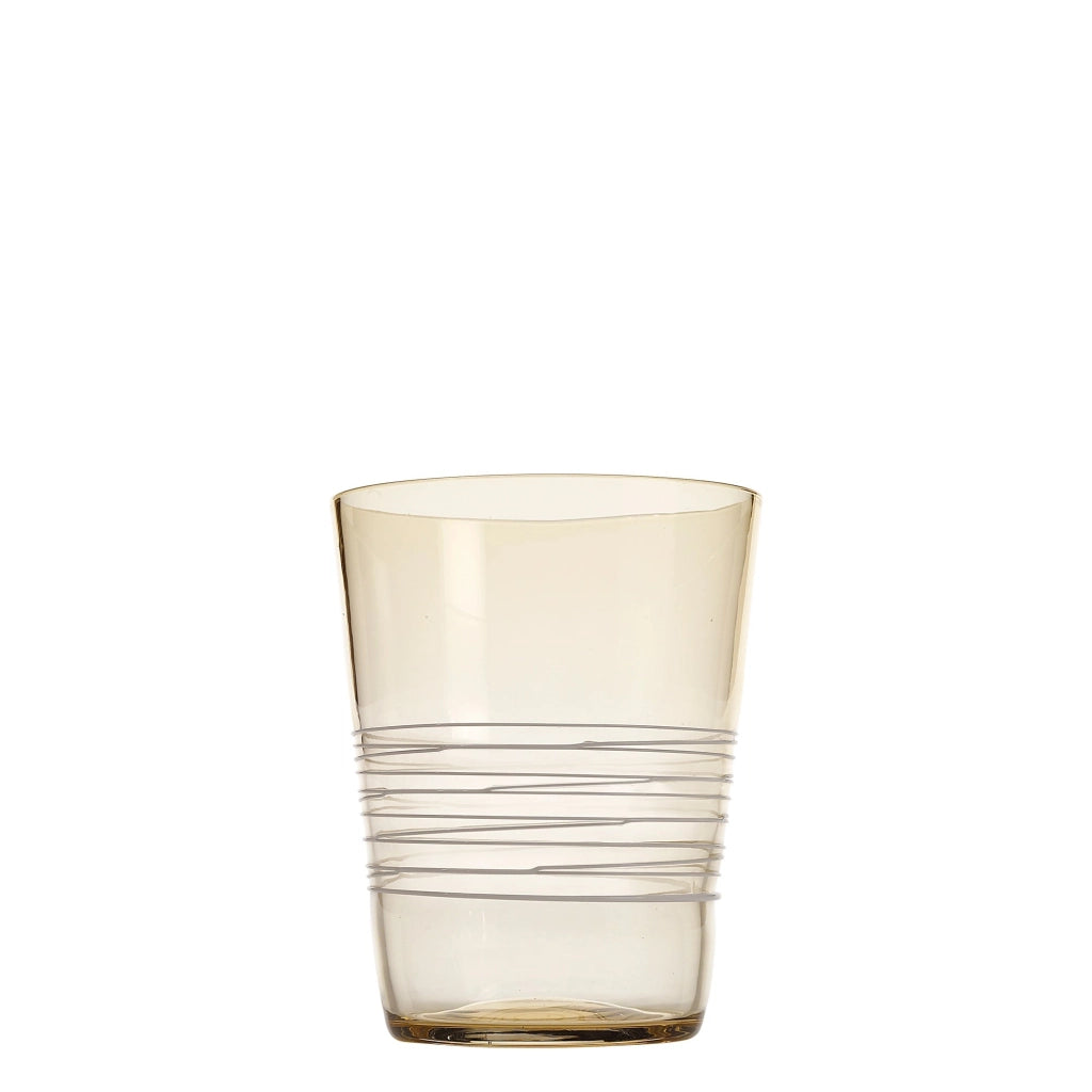 Set 6 Bicchieri Tumbler Filante in Vetro Ambra con Lavorazione a Filo Bianco: Design Elegante e Artigianale per la Tavola Quotidiana e le Occasioni