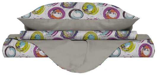 Copripiumino Singolo con Stampa sul Sacco e Federe Doubleface Cerchi Astratti