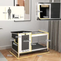 Conigliera da Esterno a Rotelle con Vassoio Estraibile, in Legno di Abete e Acciaio, 91x51x66 cm, Multicolore