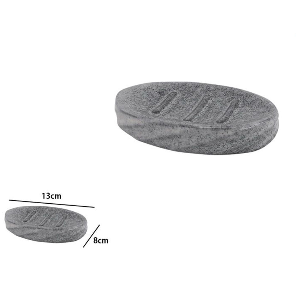 Trade Shop - Piattino Porta Sapone Saponetta In Ceramica Rigato Effetto Marmo Ovale Bagno 87796 -