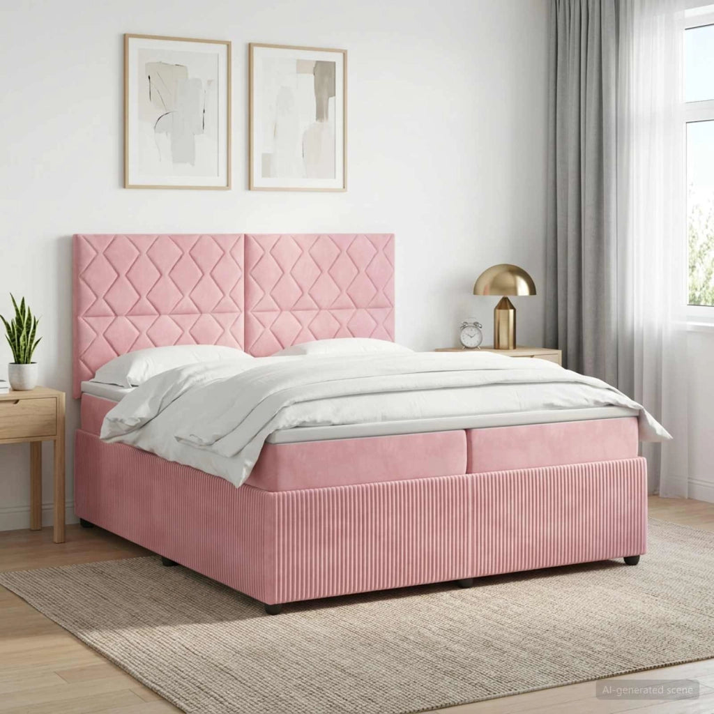 Letto box spring con materasso Rosa 200 x 200 cm Velluto 3454684