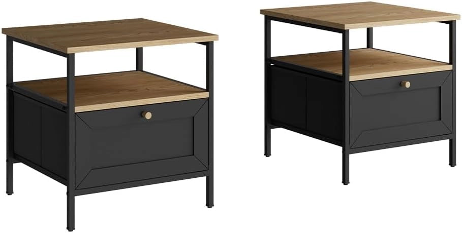 Comodino Lunis, Nero, 45 x 47 cm Set di 2