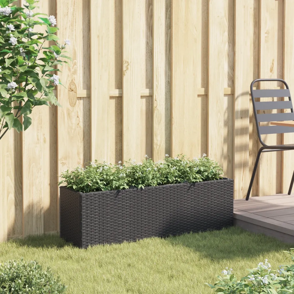 Fioriera | Cassetta per fiori | Vaso da Giardino con 3 Vasi Nera 105x30x32 cm in Polyrattan