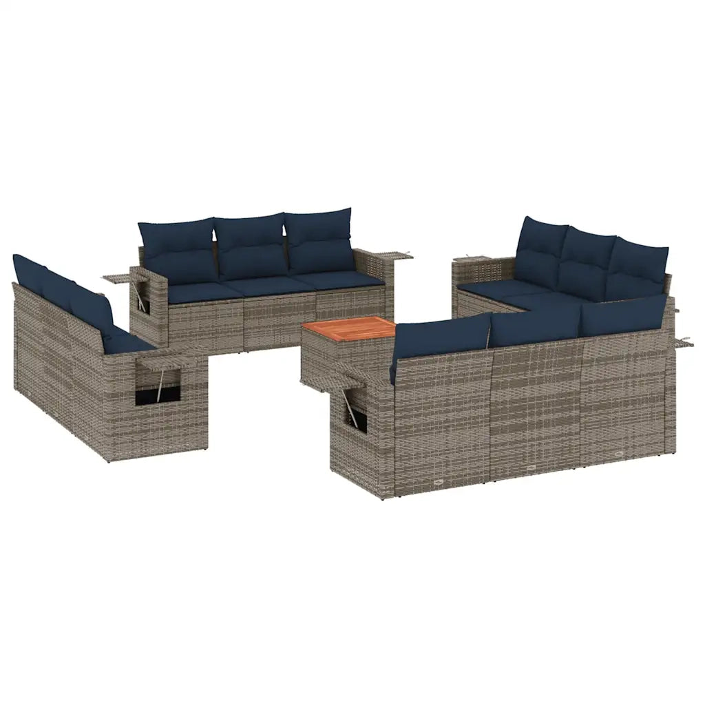 Set Divani da Giardino 13 pz con Cuscini Grigio in Polyrattan 3224500