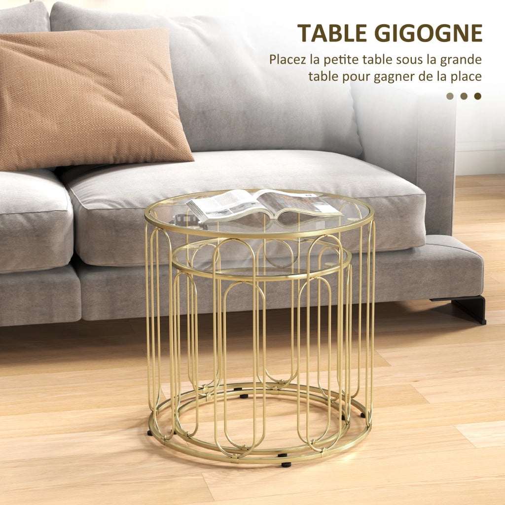 Tavolino da caff¨¨ rotondo moderno con vetro e metallo ¨C Minimal ¨C dorato 50x50x40