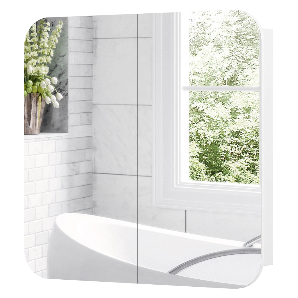 Armadietto Bagno con Specchio e Ante Curve 2 Porte Ripiani Regolabili ¨C zephmum ¨C Bianco 68x13x66 cm