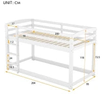 Letto a castello per bambini 6+ anni, 90x200 cm, struttura in legno, senza materasso, Bianco