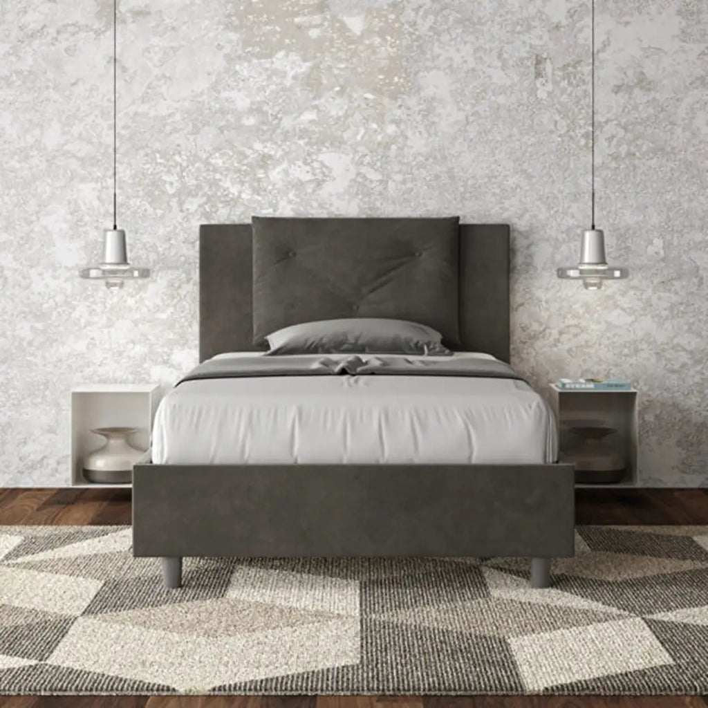 Letto una piazza e mezza contenitore imbottito 120x200 microfibra grigio Appia