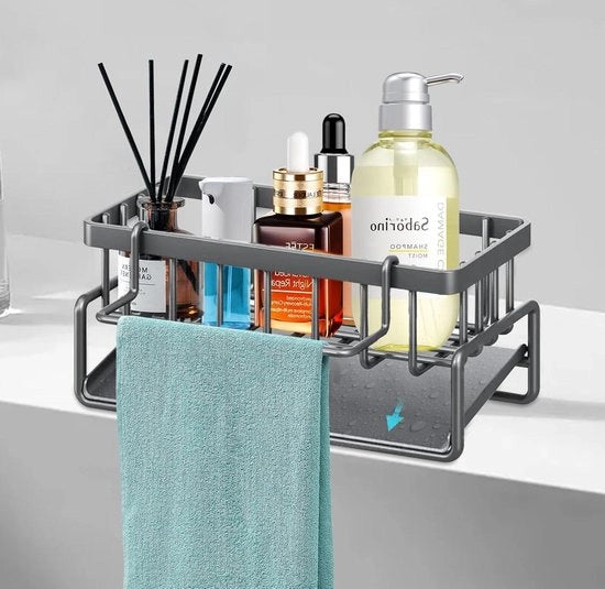 Organizzatore della vasca da bagno - scatola di stoccaggio per spazzole per i piatti - grigio supporto per spugne con magnetismo per la gronda.