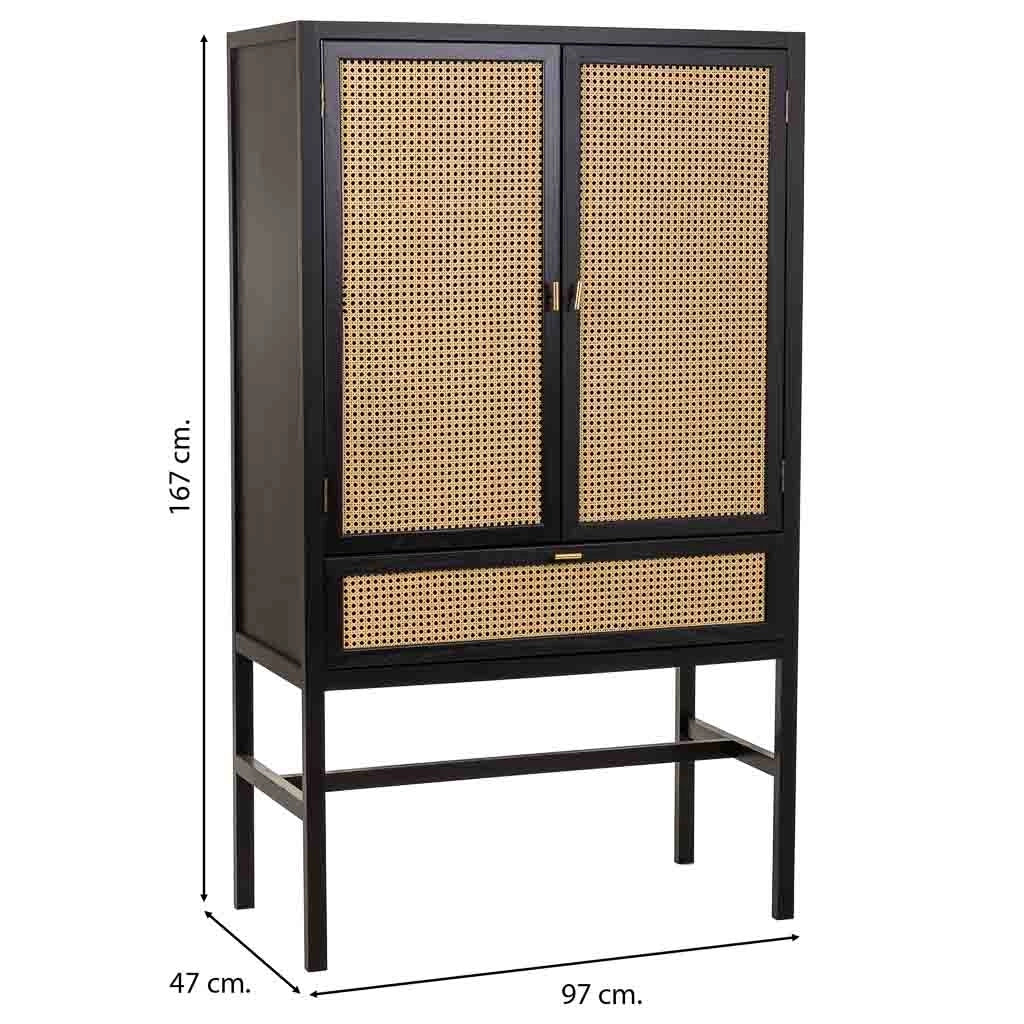 Mobile in legno nero e rete 97x47x167h