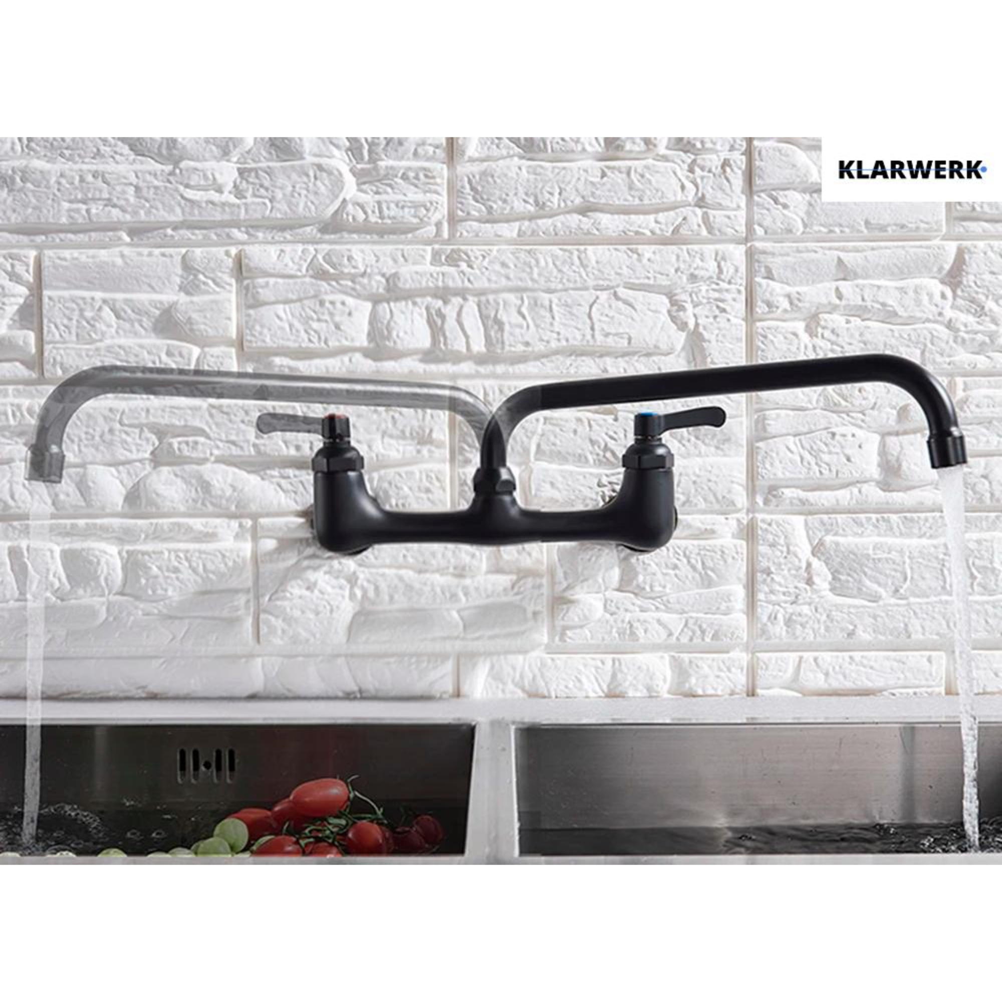 ALEX | rubinetto miscelatore catering rubinetto a parete nero | professionale da cucina in acciaio inox lungo e piatto| acqua ristorante bocca dritta