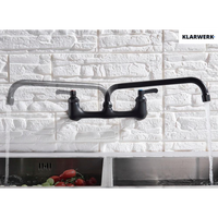 ALEX | rubinetto miscelatore catering rubinetto a parete nero | professionale da cucina in acciaio inox lungo e piatto| acqua ristorante bocca dritta