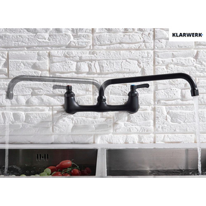 ALEX | rubinetto miscelatore catering rubinetto a parete nero | professionale da cucina in acciaio inox lungo e piatto| acqua ristorante bocca dritta