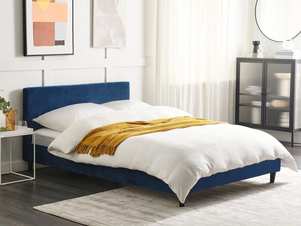 Rivestimento telaio letto in velluto blu scuro Lavabile 140 x 200 cm Sfoderabile Lavabile
