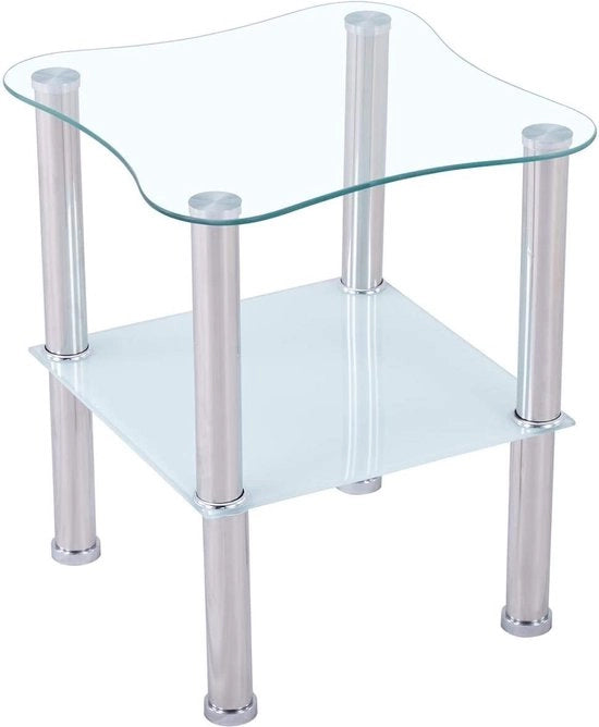 Tavolo complementare Tavolo salotto in vetro con vetro resistente e lucido a faccette - tavolo complementare salotto 40 x 40 x 47 cm - coperto con rivestimento satinato a forma arrotondata
