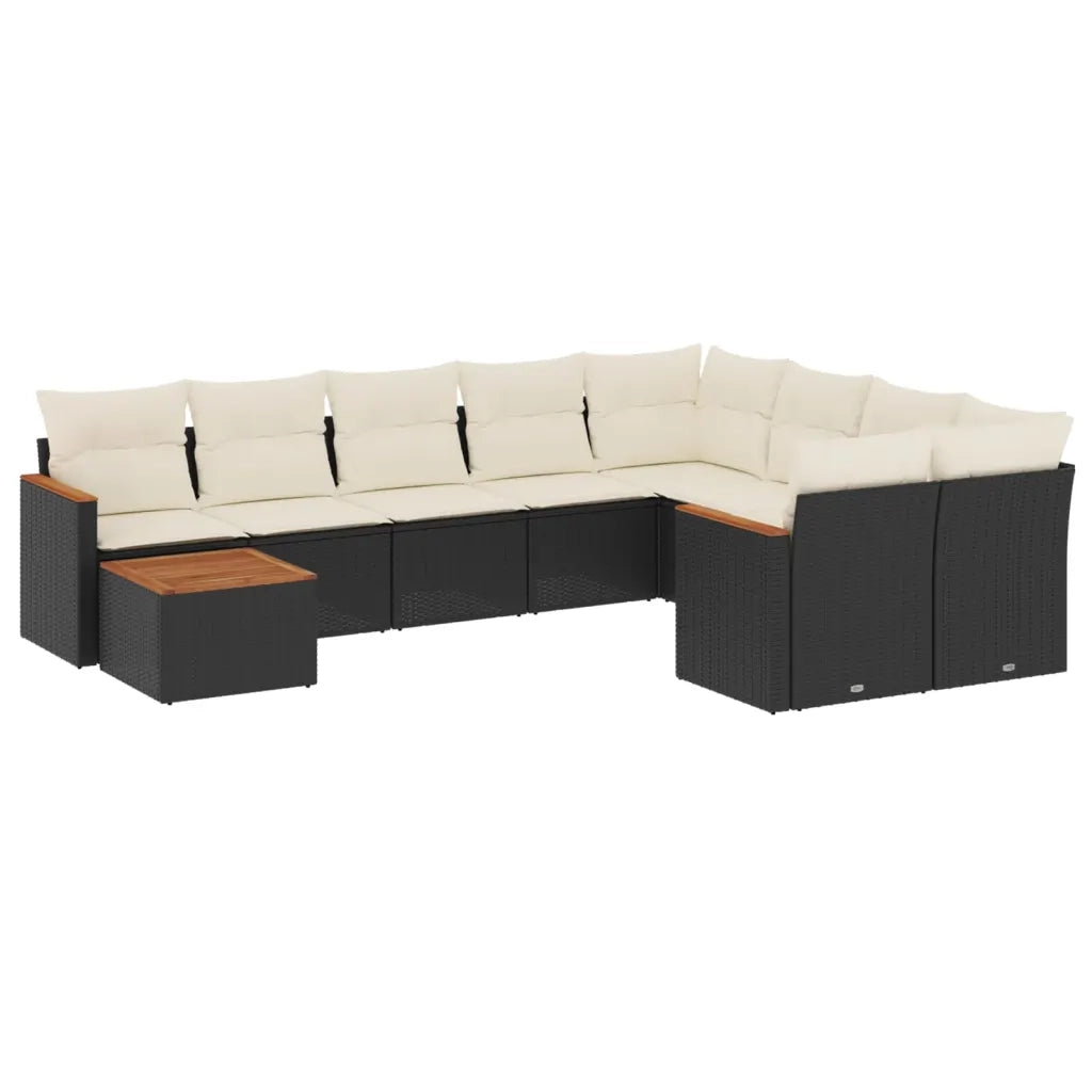 Set Divani da Giardino 10pz con Cuscini in Polyrattan Nero 3226315