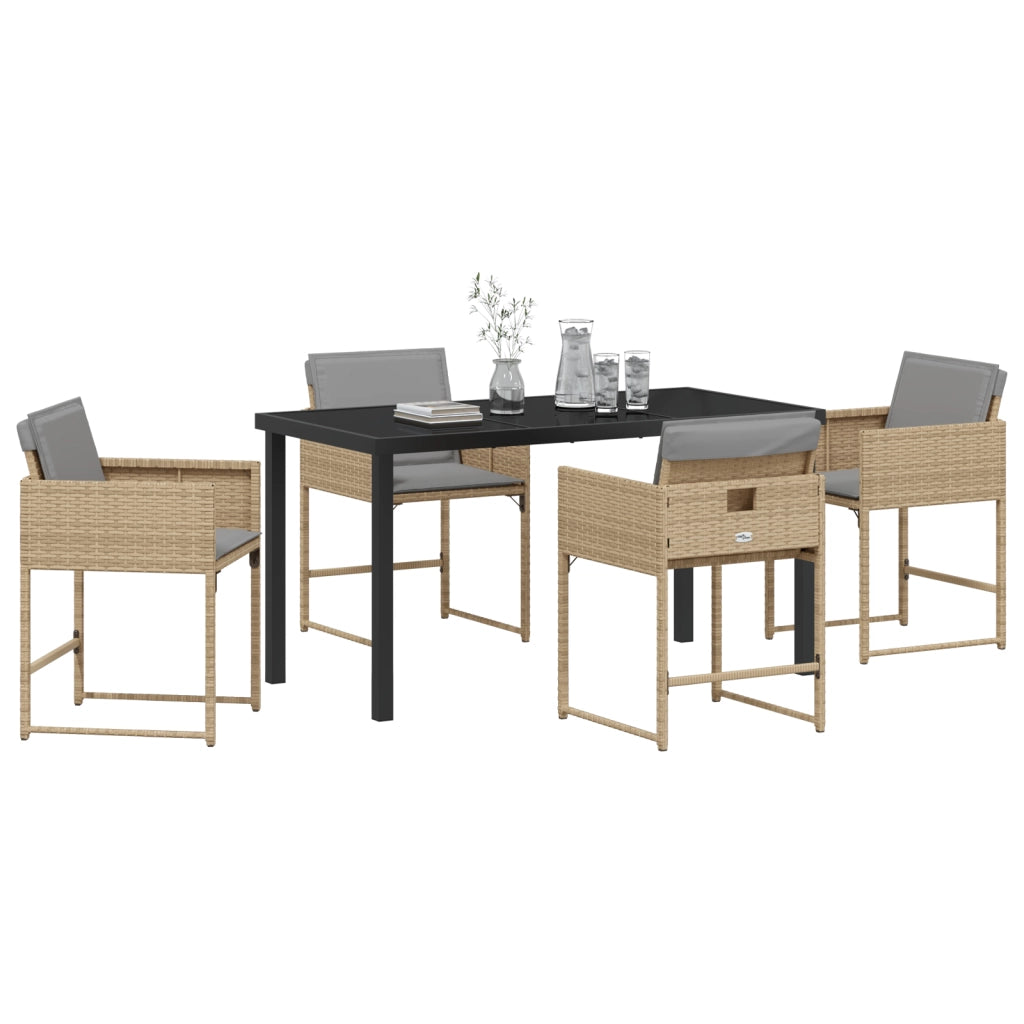 Set da pranzo da giardino 5 pezzi con cuscini in rattan polimero beige
