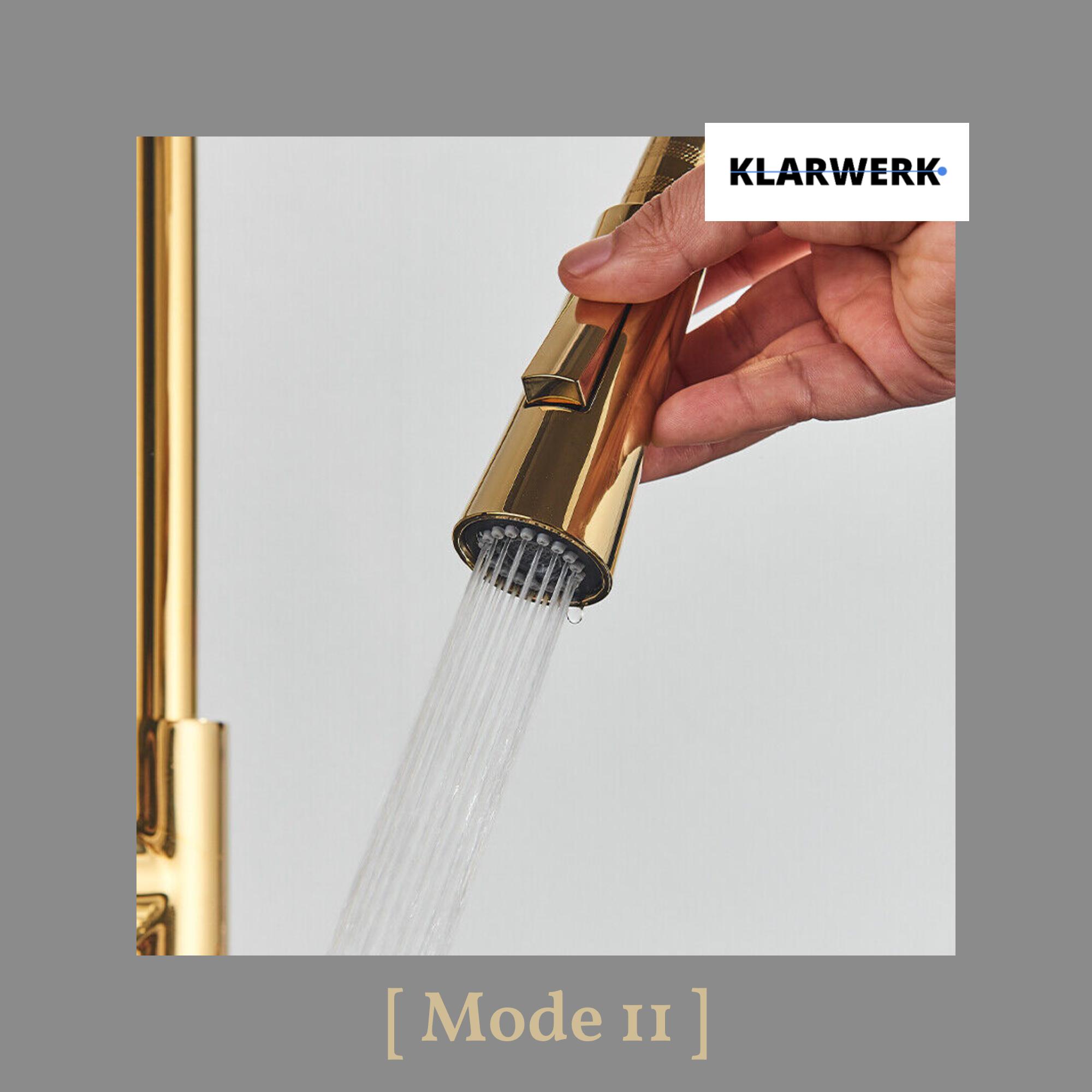 JANA | Rubinetto da cucina estraibile Premium in acciaio inox oro lucido miscelatore arco alto | gastro alta pressione ruotabile a 360° 2 attacchi