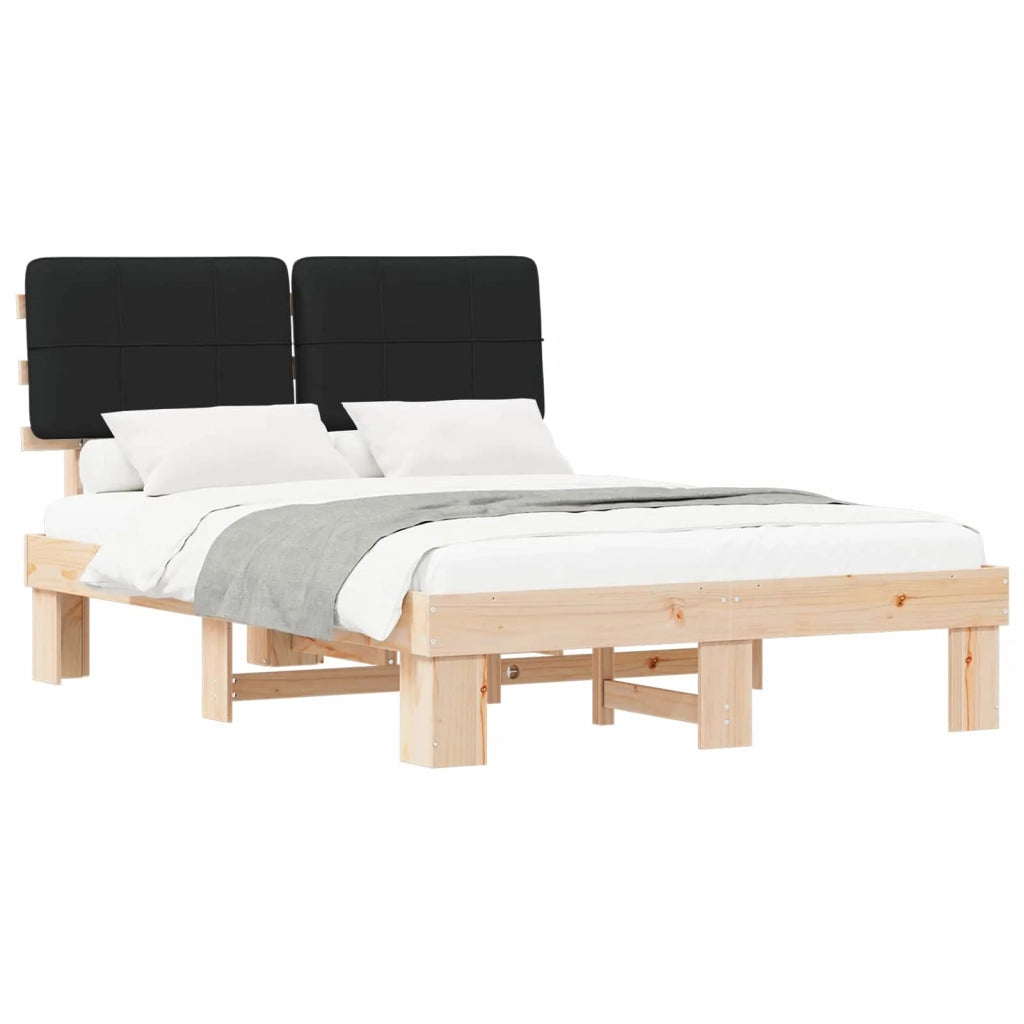Letto con Testiera Rivestita Nero 150 x 200 cm Pino massello 877411