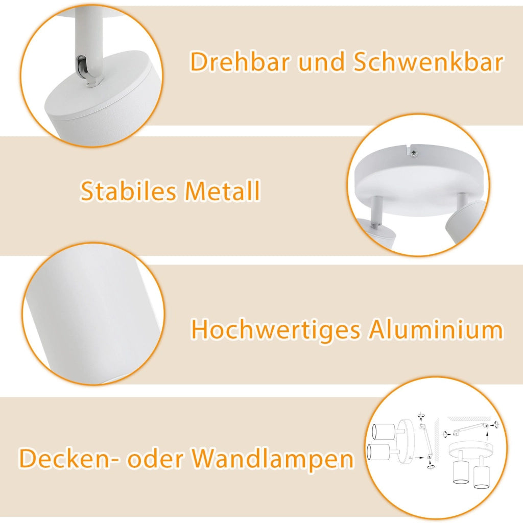 ZMH Faretto da soffitto 2 luci rotondi orientabili 330° moderni per soggiorno