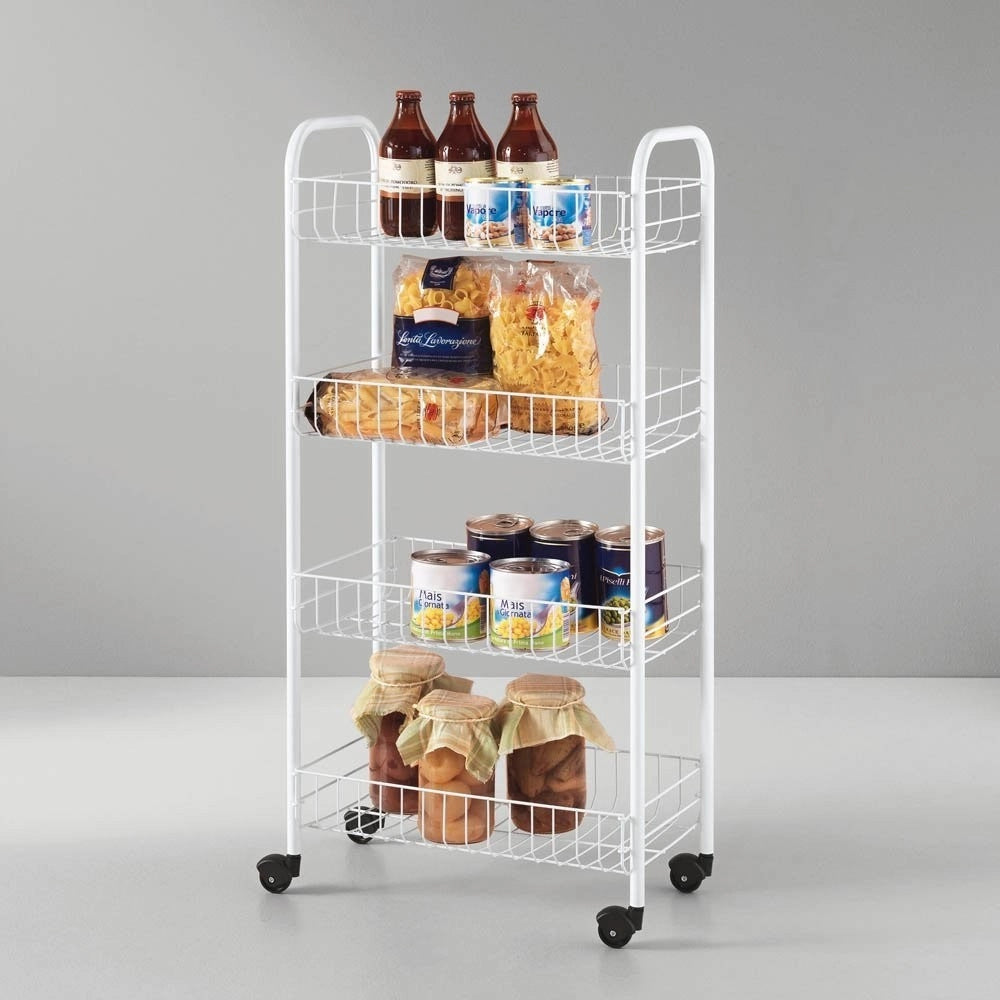 Trade Shop - Carrello Portaoggetti Porta Oggetti 4 Ripiani Bianco Per Cucina Bagno 30x40x77cm -