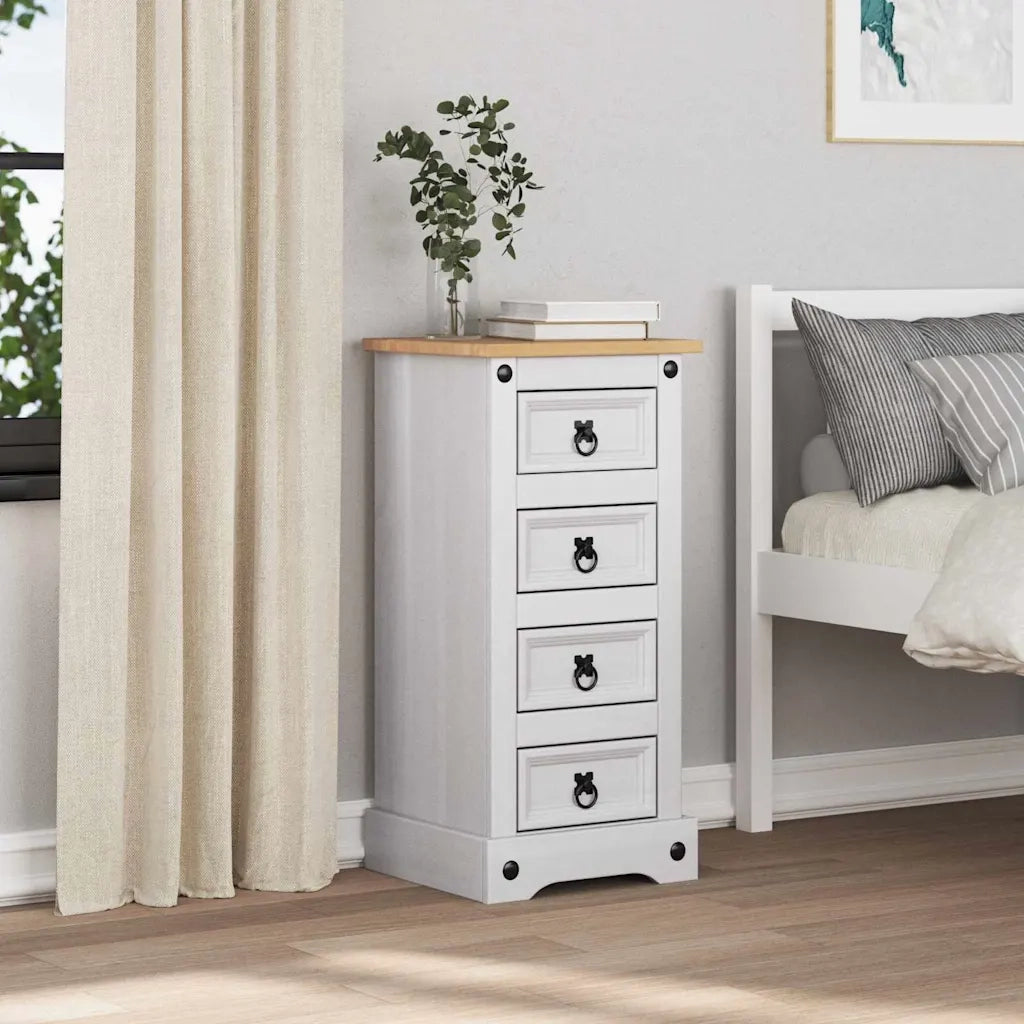 Comodino Corona Bianco 35 x 32,5 x 74 cm Pino massello 42021185
