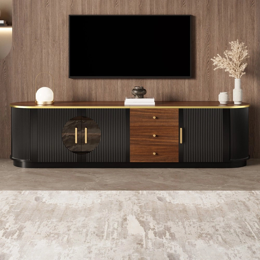 Mobile TV Lowboard ¨C MINIMAL ¨C Vetro Marrone, MDF, Maniglie in Alluminio, Design con Scanalature
