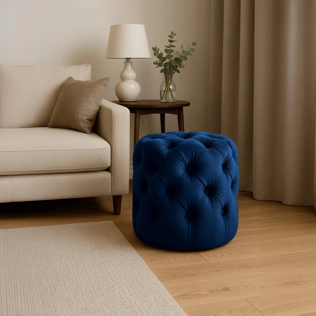 Pouf Drancy in velluto trapuntato blu,M