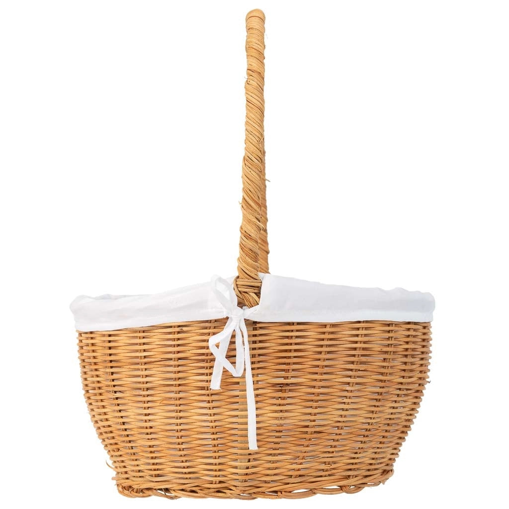 Cesto tondo in midollo con fodera marrone 28x28x15-33h