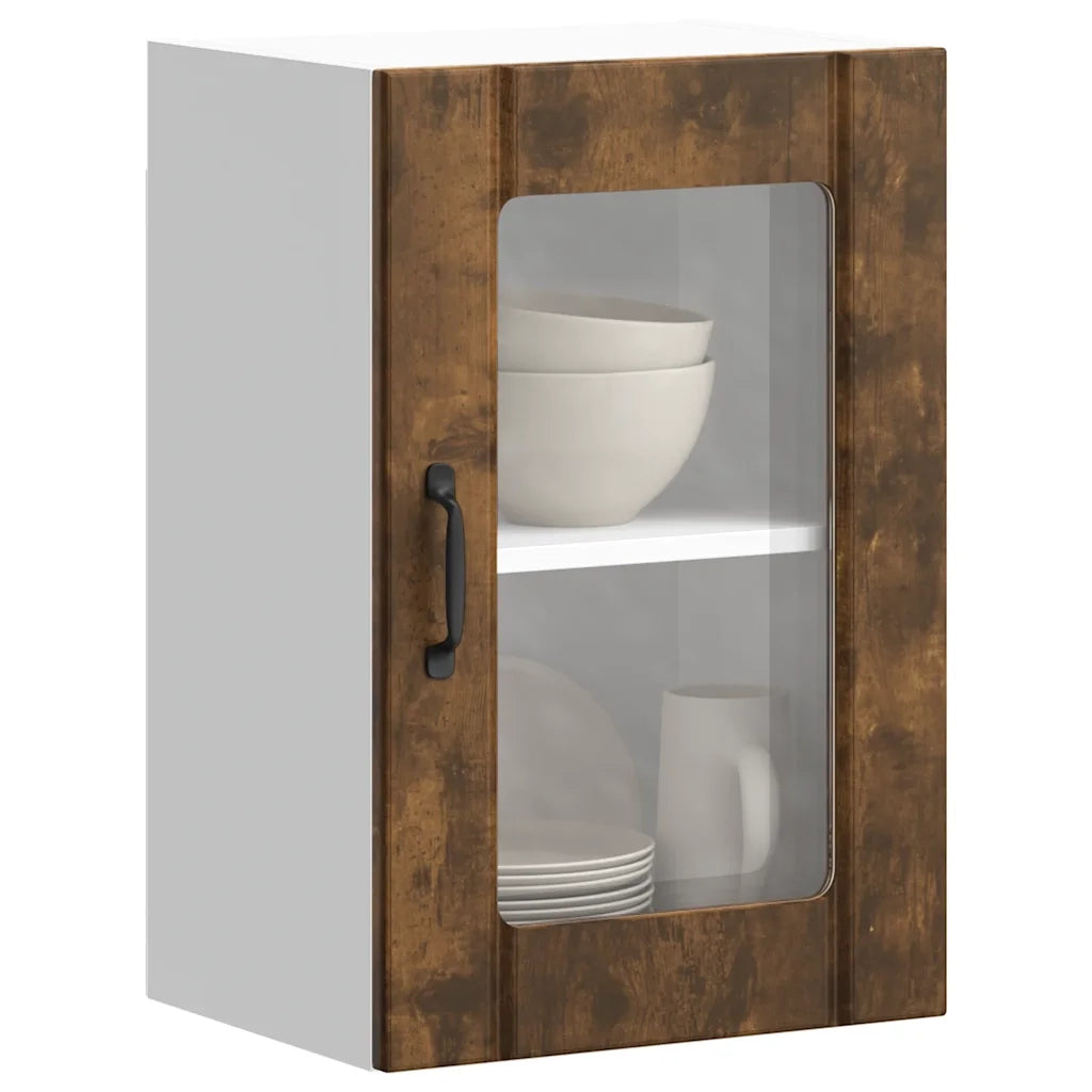 Pensile da Cucina con Porta in Vetro-Mobile Cucina da Parete Lucca Rovere Fumo 291136