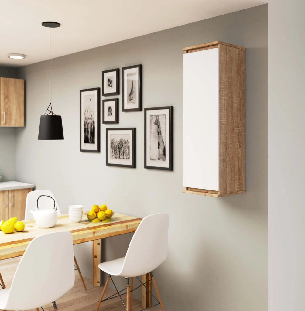 Armadietto a parete con ante strette AKORD W30 Sonoma Quercia 30 cm 1 anta inserto frontale Bianco 30x30x99 cm